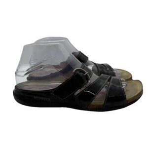 Mephisto Afida Sandal Women's Sz 8 US 38 EU Black Patent Leather 3 Strap Buckle